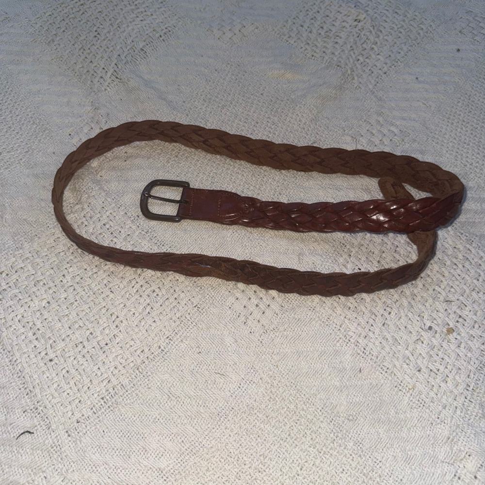 Vintage Brown Braided Leather Belt Full Grain Cowhide Argentina Size 36 Woven